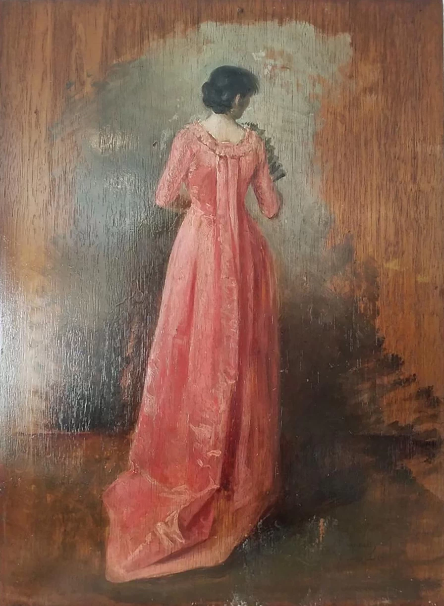 Studio di una donna in abito rosso